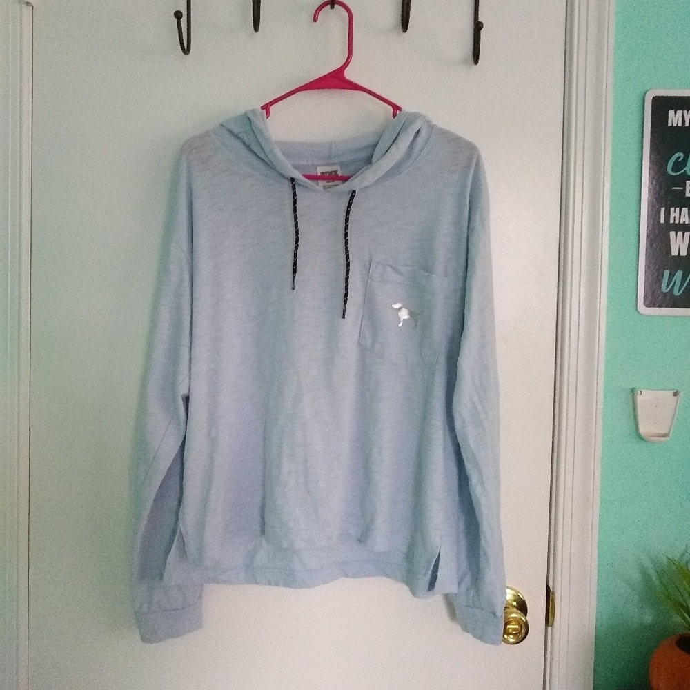 PINK blue crop top with hood